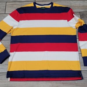 J Crew Xl Crewneck Multicolored Oarsman Rugby Sweatshirt Elbow Patches Mens EUC